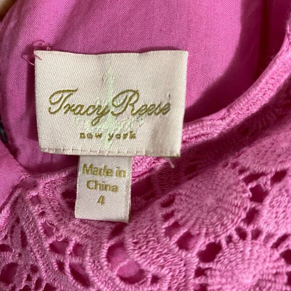 Tracy Reese Anthropologie Women’s Hot Pink Lace/Fringe Sheath Dress sz 4 - Picture 6 of 6